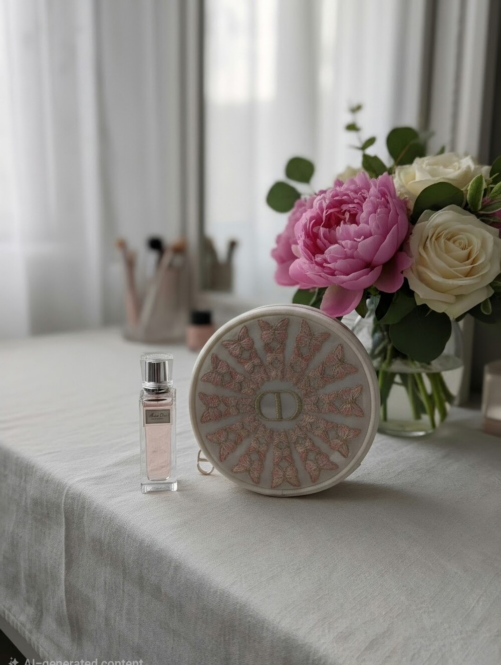 Dior Pink Embroidered Round Cosmetic Case